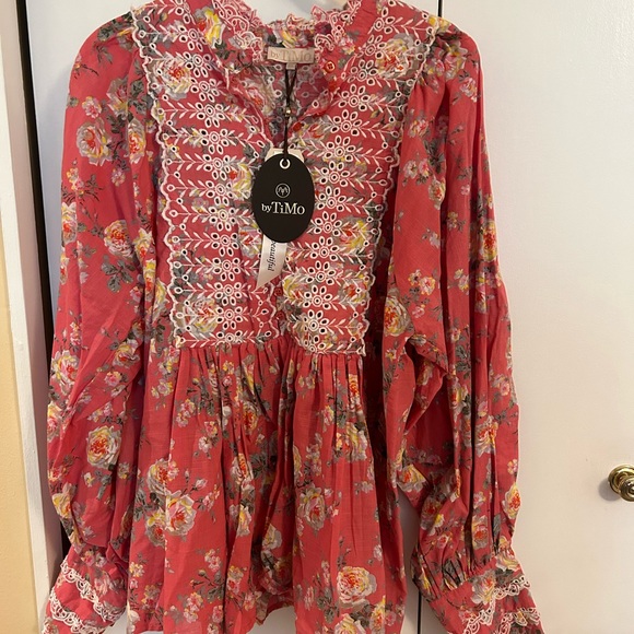 NWT: By Timo Floral Eyelet Blouse size XL - Picture 2 of 8